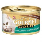 Консервы для кошек  Gourmet Gold (Гурме Голд кусочки лосося и цыплёнка в подливке)